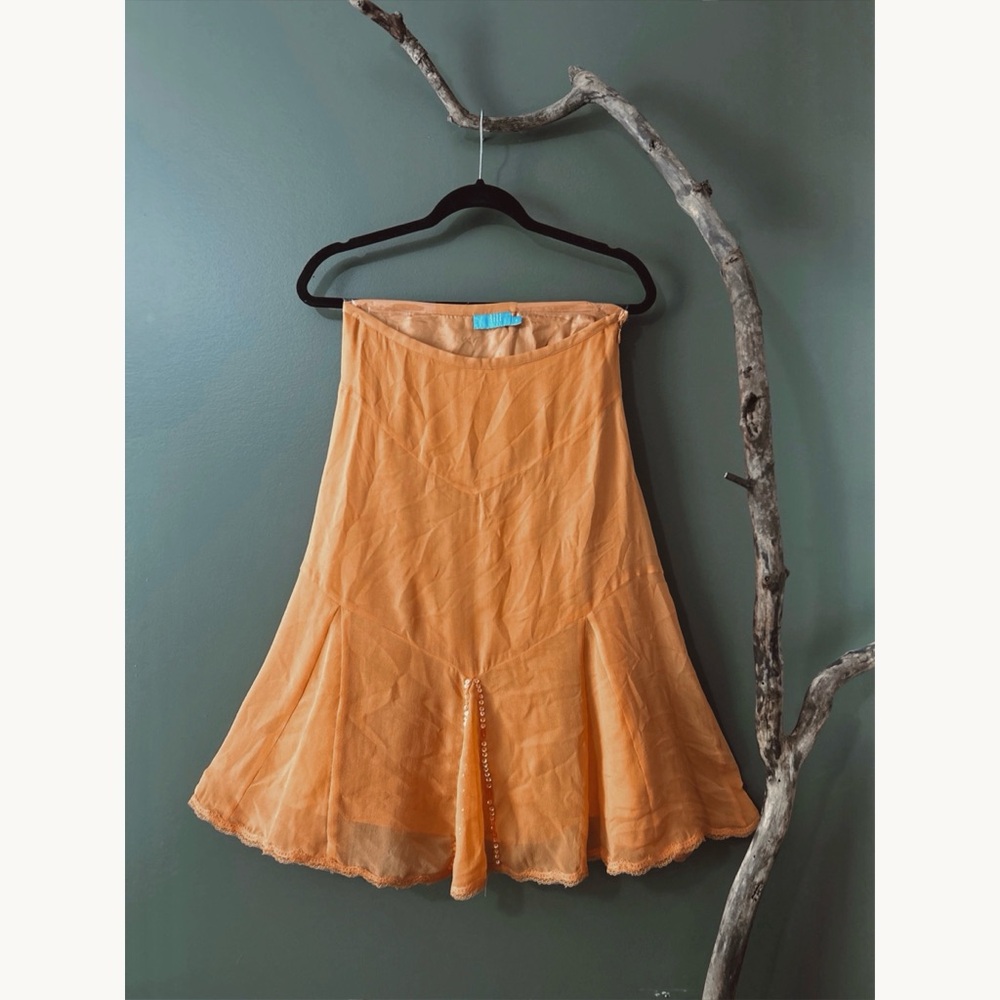 Vintage 100% Silk Tangerine Midi Skirt